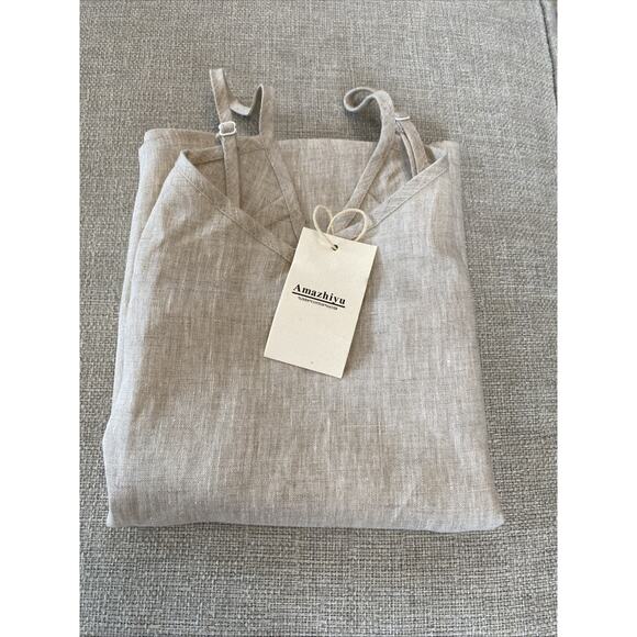NEW Amazhiyu 100% Linen M Top Tank Womens Hemp Flax Tan Natural Minimal BOHO - Picture 13 of 13